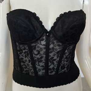 Vintage Adonna Black Lace Bustier Corset Top Longline Bra 36A JC Penney